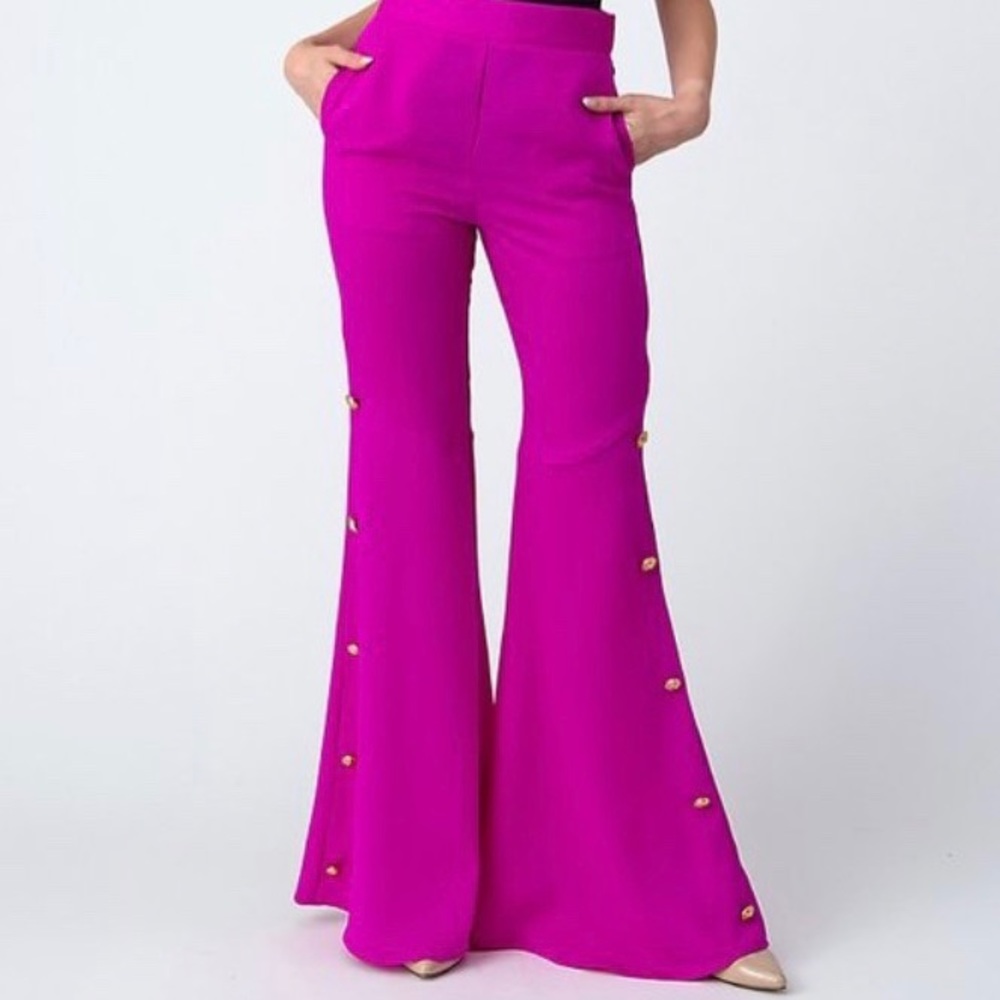 High waisted button detail flared pant